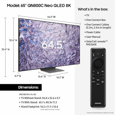 2023 Samsung QN800C 65" 8K HDR Smart Neo QLED Mini-LED TV (тээврийн даатгалтай)
