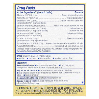 Boiron, ColdCalm® Meltaway, Ages 4+, Unflavored, 60 Meltaway Tablets