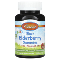 Carlson, Kid's Black Elderberry Gummies + Vitamin C & Zinc, Natural Berry, 60 Vegetarian Gummies