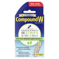 Compound W, Wart Remover, One Step Strips, Maximum Strength, For Kids, Ages 3+, 10 Medicated Strips