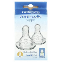 Dr. Brown's, Anti-Colic Nipple, 6 Months +, Medium-Fast Flow, 2 Pack