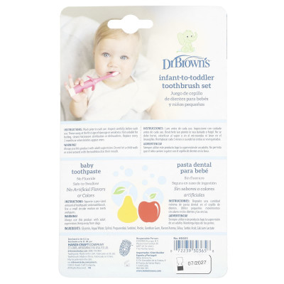Dr. Brown's, Infant to Toddler Toothbrush Set, 0-3 Years, Pink, Apple Pear, 2 Piece Set