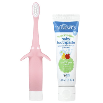 Dr. Brown's, Infant to Toddler Toothbrush Set, 0-3 Years, Pink, Apple Pear, 2 Piece Set