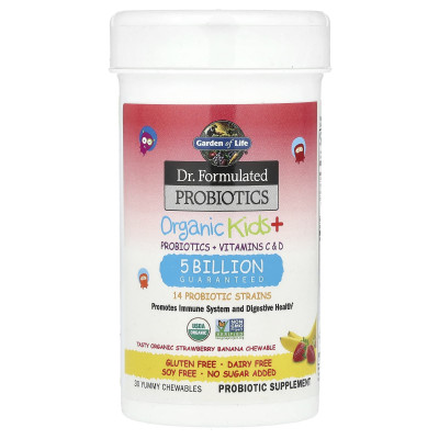 Garden of Life, Dr. Formulated Probiotics, Organic Kids + Chewables, Tasty Organic Strawberry Banana, 30 Yummy Chewables