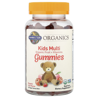 Garden of Life, Kids Multi Gummies, Organic Fruit + Vitamins, Fruit, 120 Vegan Gummy Bears