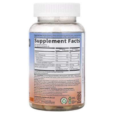 Garden of Life, Magnesium with Pre & Probiotics Gummies, Orange Creme, 60 Gummies