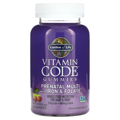 Garden of Life, Vitamin Code Gummies, Prenatal Multi with Iron & Folate, Cherry Lemonade, 90 Gummies