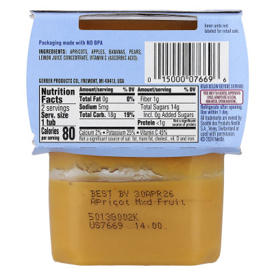 Gerber, Baby Food, 2nd Foods®, Apricot Mixed Fruit, 2 Packs, 4 oz (113 g) Each