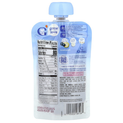 Gerber, Fruit Puree, Yogurt & Whole Grains, 12+ Months, Banana Blueberry, 3.5 oz (99 g)