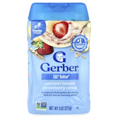 Gerber, Lil' Bits® Cereal, 8+ Months, Oatmeal Banana Strawberry, 8 oz (227 g)