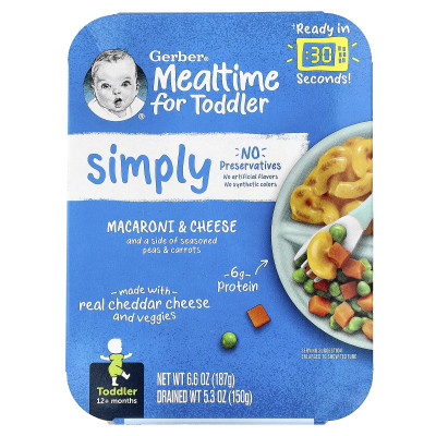 Gerber, Mealtime for Toddler, 12+ Months, Macaroni & Cheese and A Side of Seasoned Peas & Carrots, 6.6 oz (187 g)