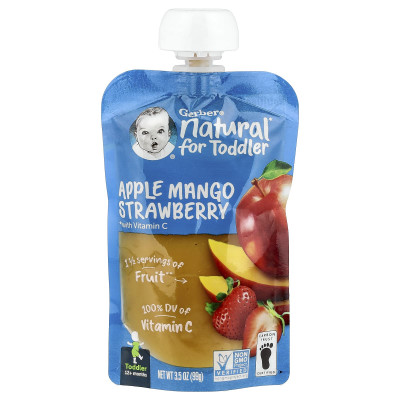 Gerber, Natural For Toddler, 12+ Months, Apple, Mango, Strawberry with Vitamin C, 3.5 oz (99 g)