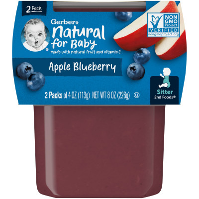 Gerber, Natural for Baby, 2nd Foods®, Apple Blueberry, 2 Pack, 4 oz (113 g) Each