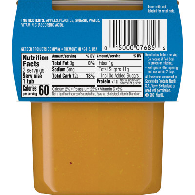 Gerber, Natural for Baby, 2nd Foods®, Apple Peach Squash, 2 Pack, 4 oz (113 g) Each