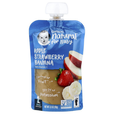 Gerber, Natural for Baby, 2nd Foods®, Apple, Strawberry, Banana, 3.5 oz (99 g)