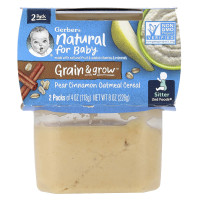 Gerber, Natural for Baby, Grain & Grow™, 2nd Foods®, Pear Cinnamon Oatmeal Cereal, 2 Pack, 4 oz (113 g) Each