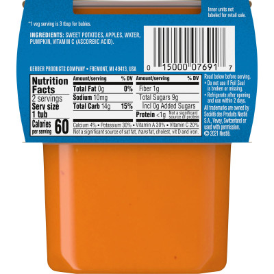 Gerber, Natural for Baby, Veggie Power, 2nd Foods®, Sweet Potato Apple Pumpkin, 2 Pack, 4 oz (113 g) Each
