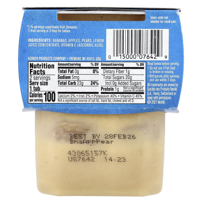 Gerber, Natural for Baby, Wonder Foods™, 2nd Foods®, Banana Apple Pear, 2 Pack, 4 oz (113 g) Each