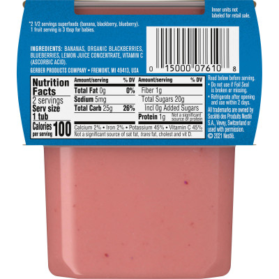 Gerber, Natural for Baby, Wonder Foods™, 2nd Foods®, Banana, Blackberry, Blueberry, 2 Pack, 4 oz (113 g) Each