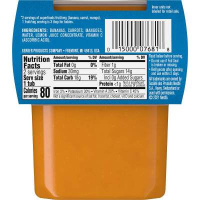 Gerber, Natural for Baby, Wonder Foods™, 2nd Foods®, Banana, Carrot, Mango, 2 Pack, 4 oz (113 g) Each