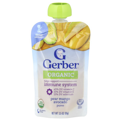 Gerber, Organic Puree, 2nd Foods®, Pear, Mango, Avocado, 3.5 oz (99 g)