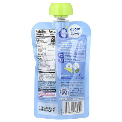 Gerber, Organic Puree, 2nd Foods, Pear Spinach, 3.5 oz (99 g)