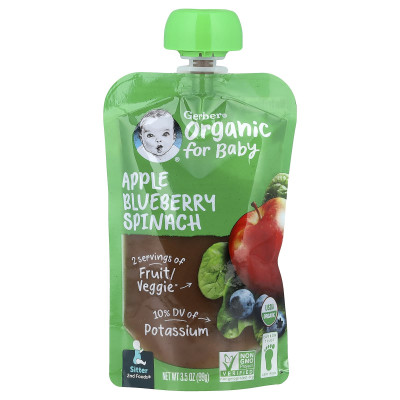 Gerber, Organic for Baby, 2nd Foods®, Apple, Blueberry, Spinach, 3.5 oz (99 g)