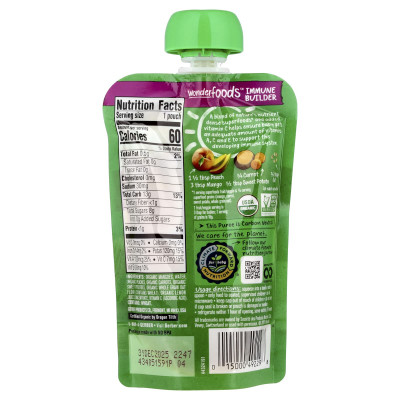 Gerber, Organic for Baby, WonderFoods™, 2nd Foods®, Mango Peach Carrot Sweet Potato Oatmeal, 3.5 oz (99 g)