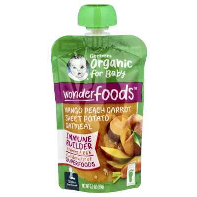 Gerber, Organic for Baby, WonderFoods™, 2nd Foods®, Mango Peach Carrot Sweet Potato Oatmeal, 3.5 oz (99 g)