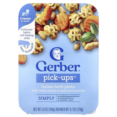 Gerber, Pick-Ups™, Italian Herb Pasta With White Beans & Seasoned Carrots, 8+ Months, 5.8 oz (164 g)