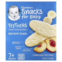 Gerber, Snacks for Baby, Teethers, Gentle Teething Wafers, 7+ Months, Banana Peach, 12 Individually Wrapped 2-Packs, 2 Wafers Each