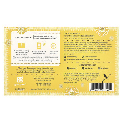 Grab Green, Newborn Baby Dryer Sheets, 0-4 Months, 40 Compostable Sheets