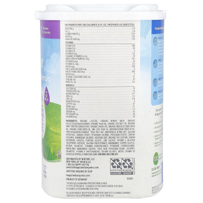Happy Family Organics, A2 Organic Infant Formula, Milk-Based Powder with Iron, 0-12 Months , 22.9 oz (650 g)