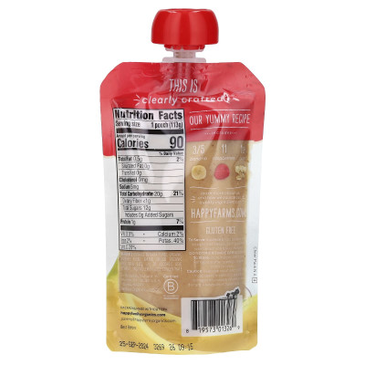 Happy Family Organics, Happy Baby, Baby Food, 6+ Months, Bananas, Raspberries & Oats, 4 oz (113 g)