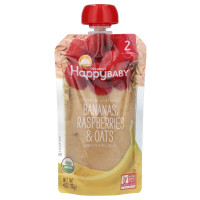 Happy Family Organics, Happy Baby, Baby Food, 6+ Months, Bananas, Raspberries & Oats, 4 oz (113 g)