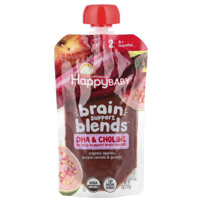 Happy Family Organics, Happy Baby®, Brain Support Blends™, 6+ Months, Organic Apples, Purple Carrots & Guava, 4 oz (113 g)