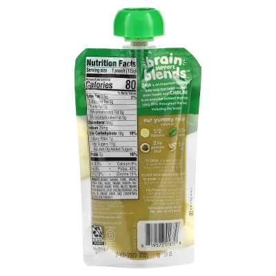 Happy Family Organics, Happy Baby®, Brain Support Blends™, 6+ Months, Organic Bananas, Spinach, Passion Fruit & Oats, 4 oz (113 g)