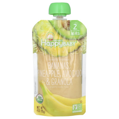 Happy Family Organics, Happy Baby®, Organic Baby Food, 6+ Months, Bananas, Pineapple, Avocado & Granola, 4 oz (113 g)