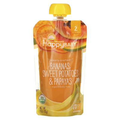 Happy Family Organics, Happy Baby®, Organic Baby Food, 6+ Months, Bananas, Sweet Potatoes, & Papayas, 4 oz (113 g)