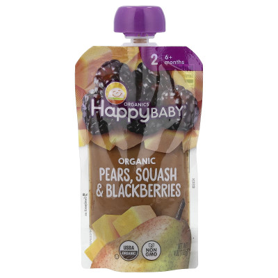Happy Family Organics, Happy Baby®, Organic Baby Food, 6+ Months, Pears, Squash & Blackberries, 4 oz (113 g)