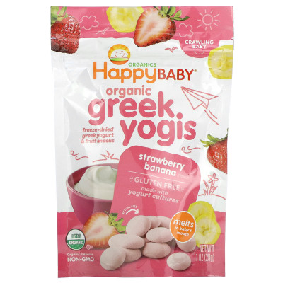 Happy Family Organics, Happy Baby, Organic Greek Yogis, Strawberry Banana, 1 oz (28 g)