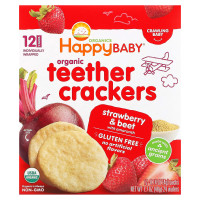 Happy Family Organics, Happy Baby, Organic Teether Crackers, Strawberry & Beet with Amaranth, 12 Packs, 0.14 oz (4 g) Each