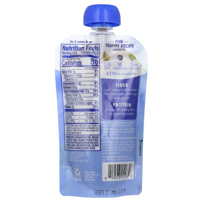 Happy Family Organics, Happy Tot®, Fiber & Protein, For 2+ Years, Organic Pears, Blueberries & Spinach, 4 oz (113 g)