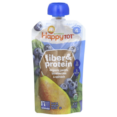 Happy Family Organics, Happy Tot®, Fiber & Protein, For 2+ Years, Organic Pears, Blueberries & Spinach, 4 oz (113 g)