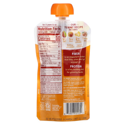 Happy Family Organics, Happy Tot®, Fiber & Protein, For 2+ Years, Organic Pears, Peaches, Pumpkin, Apples & Cinnamon, 4 oz (113 g)