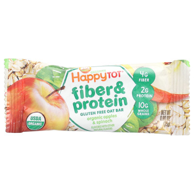 Happy Family Organics, Happy Tot®, Fiber & Protein Gluten Free Oat Bar, For 2 Years & Up, Organic Apples & Spinach, 5 Bars, 0.88 oz (25 g) Each