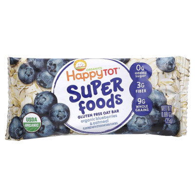 Happy Family Organics, Happy Tot, Superfoods, Gluten Free Oat Bar, Organic Blueberries & Oatmeal, 5 Bars, 0.88 oz (25 g) Each