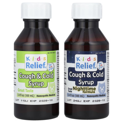 Homeolab USA, Kids Relief®, Cough & Cold Syrups, Daytime & Nighttime Formula, 0-12 Yrs, 2 Bottles, 3.4 fl oz (100 ml) Each