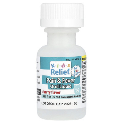 Homeolab USA, Kids Relief, Pain & Fever Oral Liquid, For Kids 0-12 Yrs, Cherry, 0.85 fl oz (25 ml)