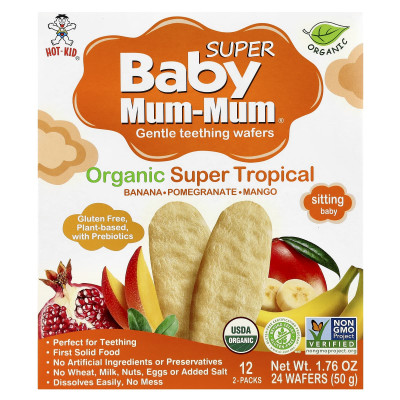Hot Kid, Super Baby Mum-Mum®, Gentle Teething Wafers, For Toddlers, Organic Super Tropical, 12 Packs, 2 Wafers Each